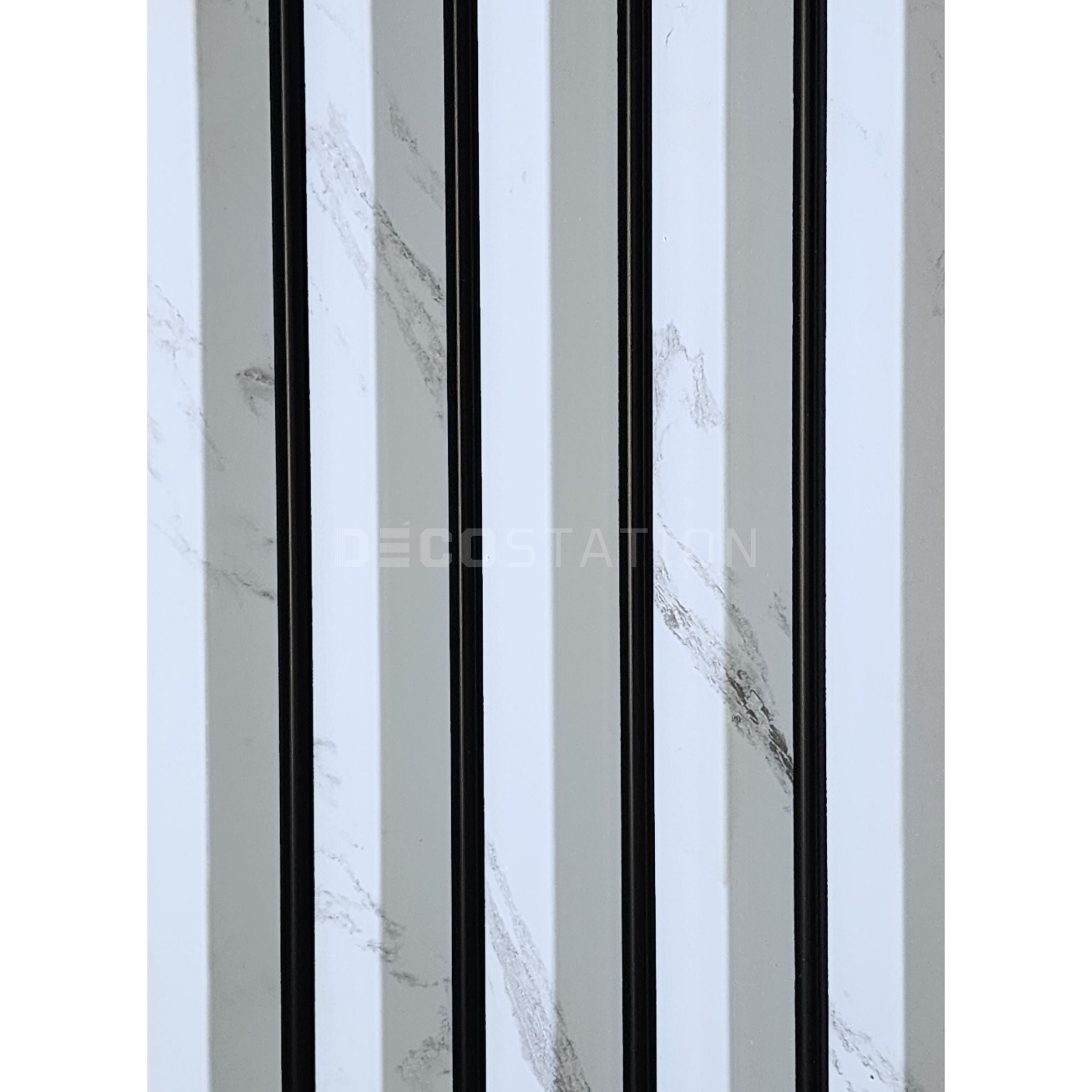 Glossy White Marble Fluted Panel with Black Inlays