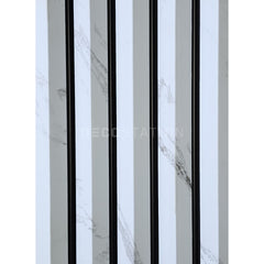 Glossy White Marble Fluted Panel with Black Inlays