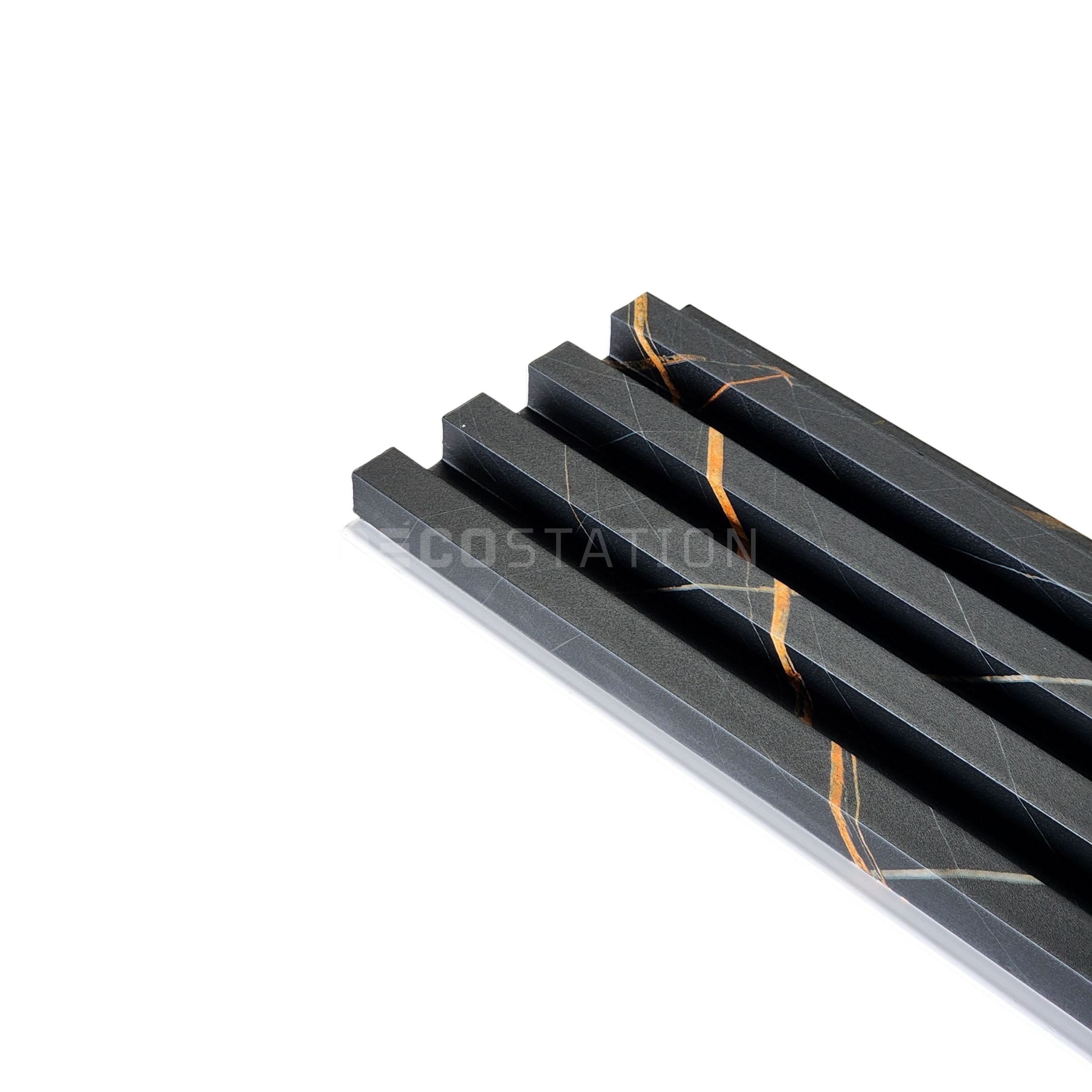 Black Marble-Effect WPC Fluted Panel