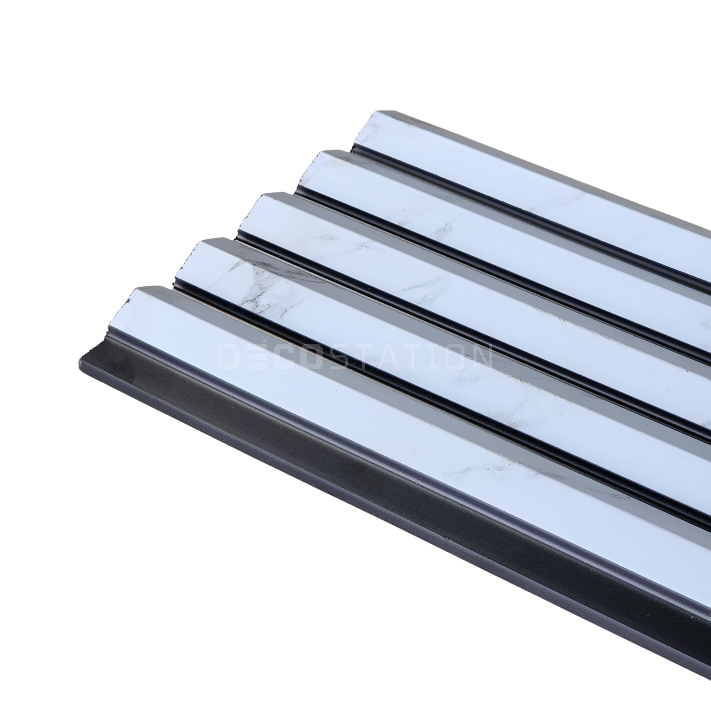 Glossy White Marble Fluted Panel with Black Inlays