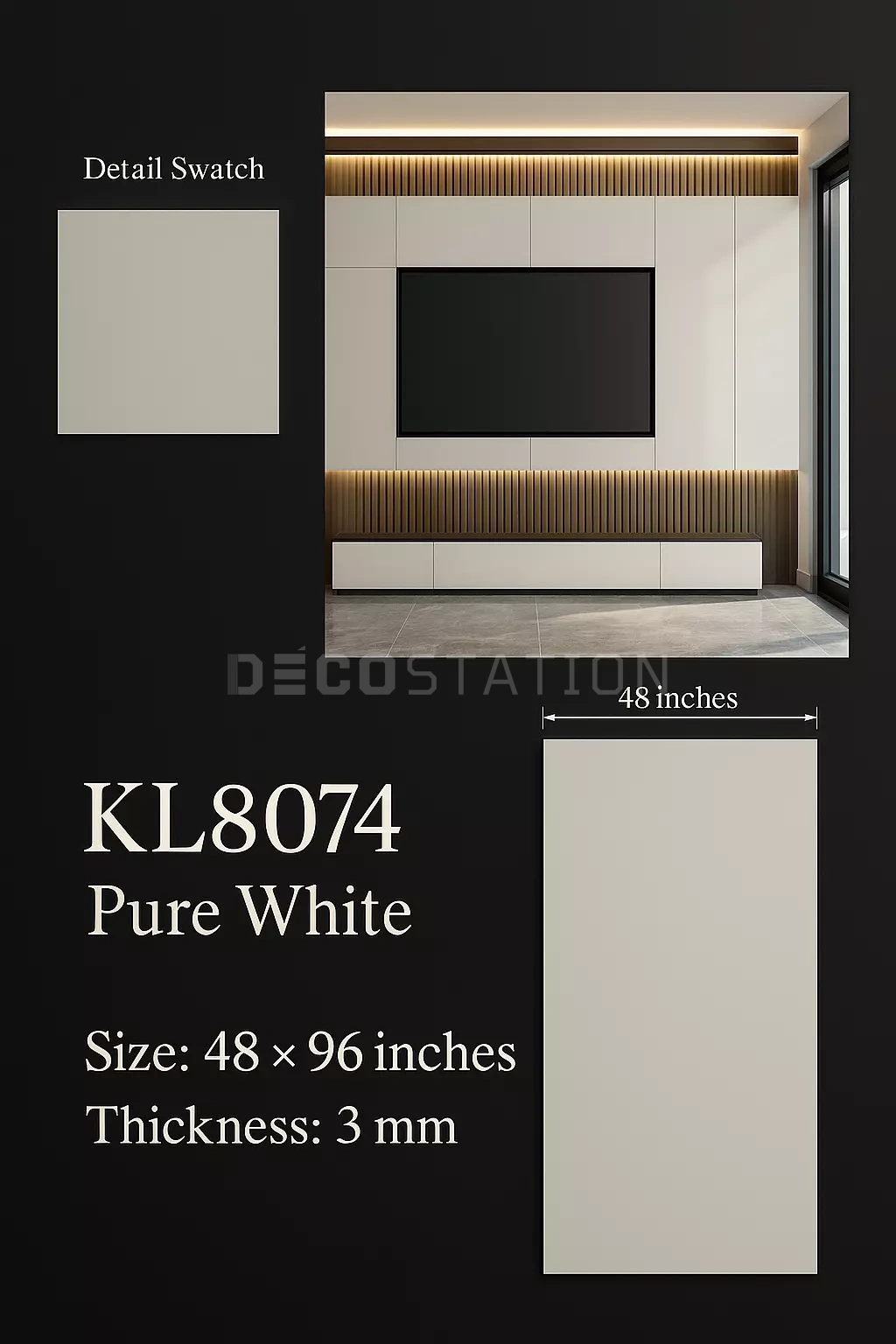Pure White UV Marble Board – Model KL8074